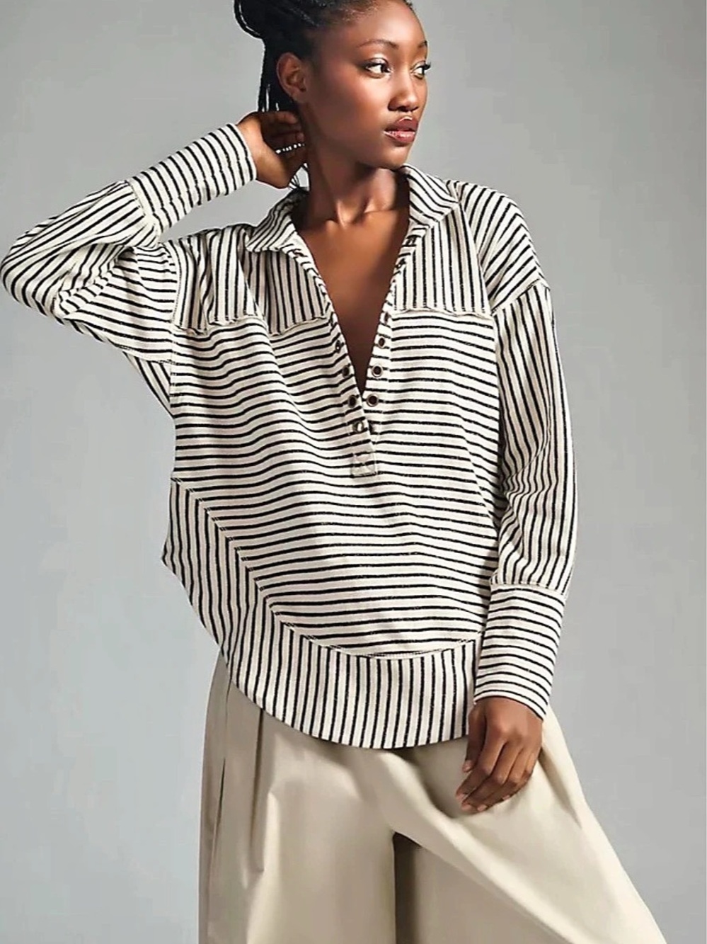 Anthropologie Pilcro Spliced Henley top 100% Cotton